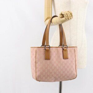 GUCCI GG Canvas Tote Bag Pink Silver 113019 Auth 151664